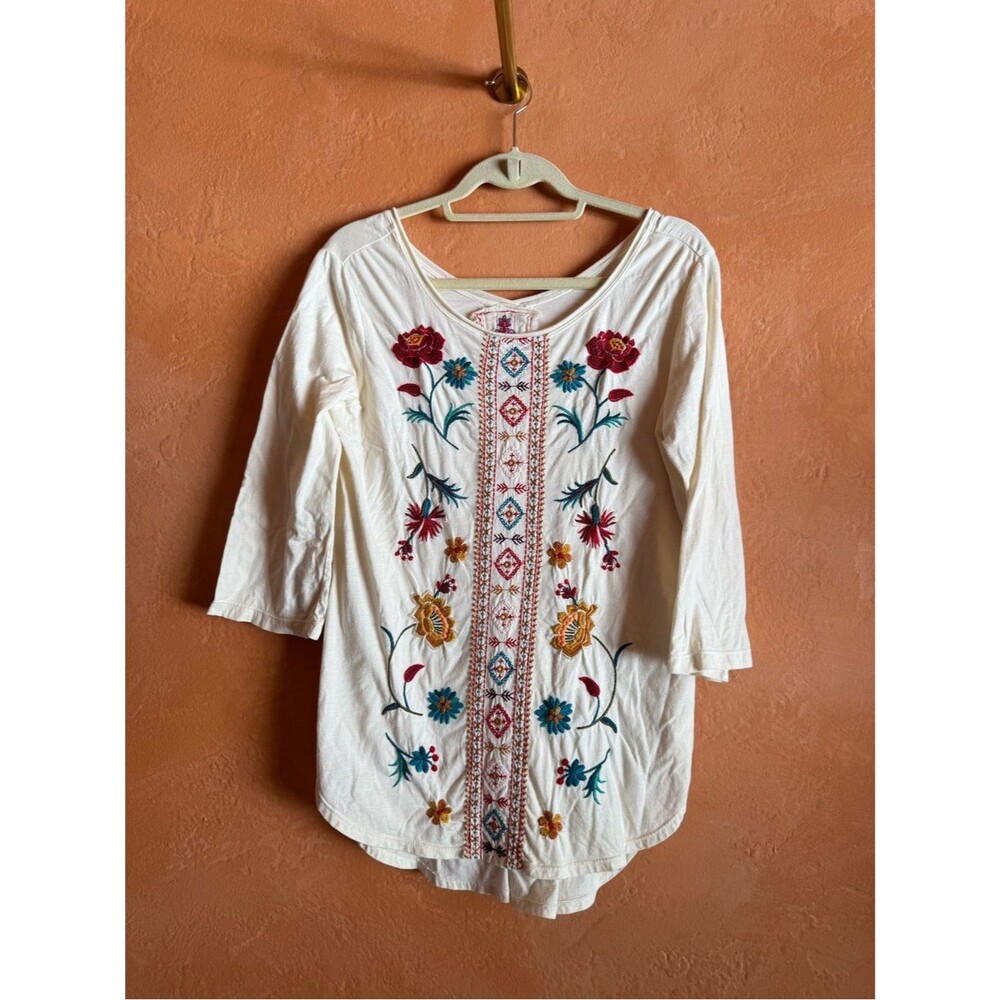Johnny Was Embroidered Boho Tunic Top Medium